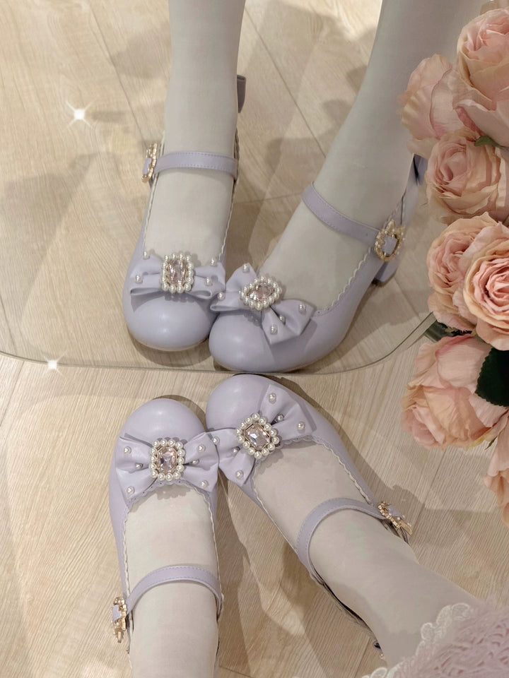 Pure Tea For Dream~Vintage Gemstone~Sweet Lolita Shoes Round Toe Heels with Bow 41836:715382