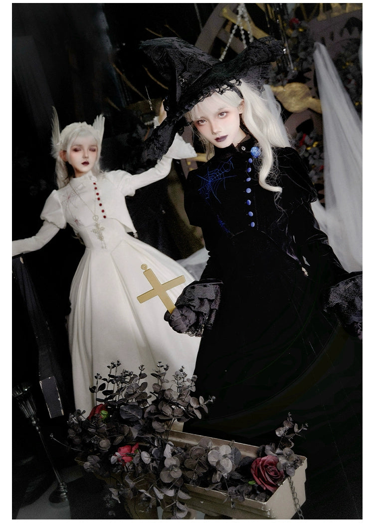 With PUJI~Enigmatic Night Poem~Halloween Gothic Lolita Fishbone Bustier Dress Embroidered Coat 39968:648116