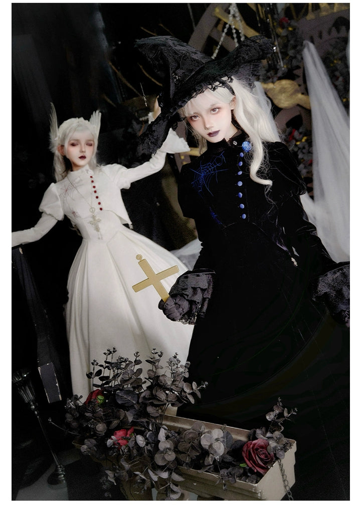 With PUJI~Enigmatic Night Poem~Halloween Gothic Lolita Fishbone Bustier Dress Embroidered Coat 39968:648116