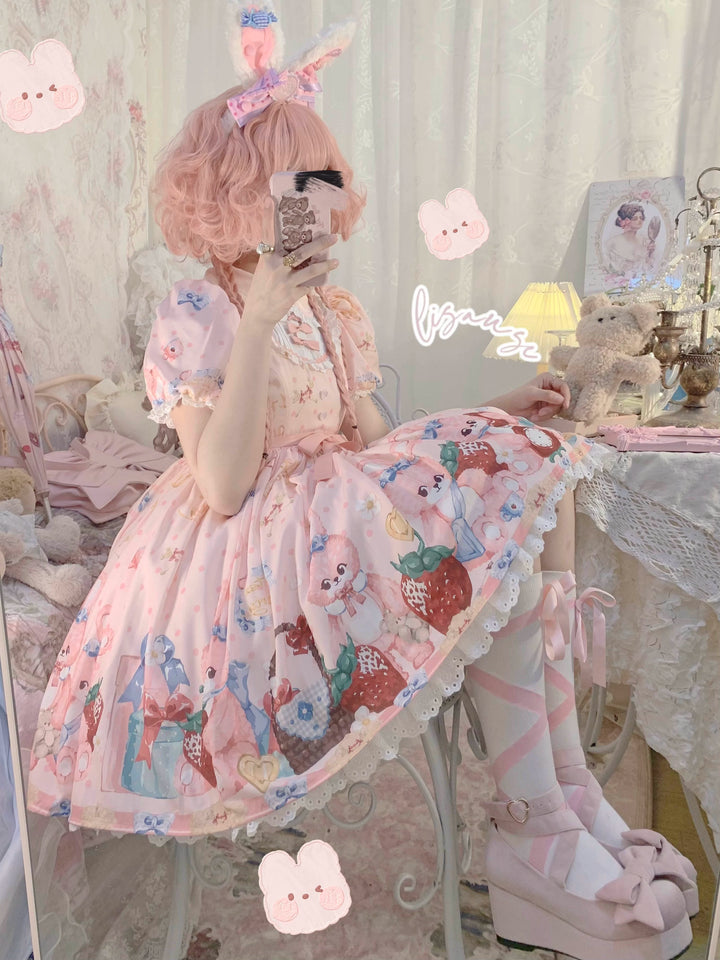 Doll tea party~Showa Rabbit~Kawaii Lolita Dress Summer Sweet Lolita OP JSK   