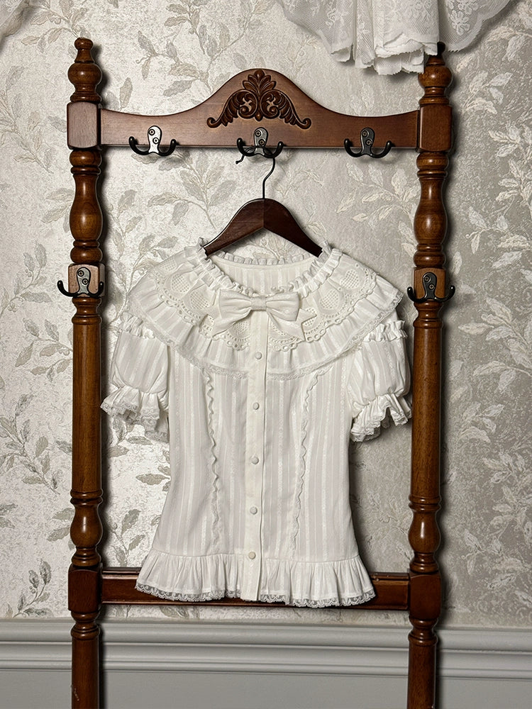 Alice Girl - Sea Salt Fairytale - Sweet Lolita Blouse Short Puff Sleeves Lolita Shirt White blouse only XS