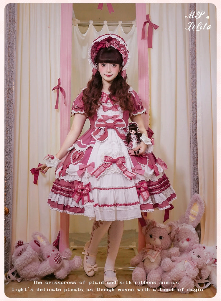 Mademoiselle Pearl - Heart Woven Concerto - IP Collab Sweet Lolita OP Dress, Bow Accents
