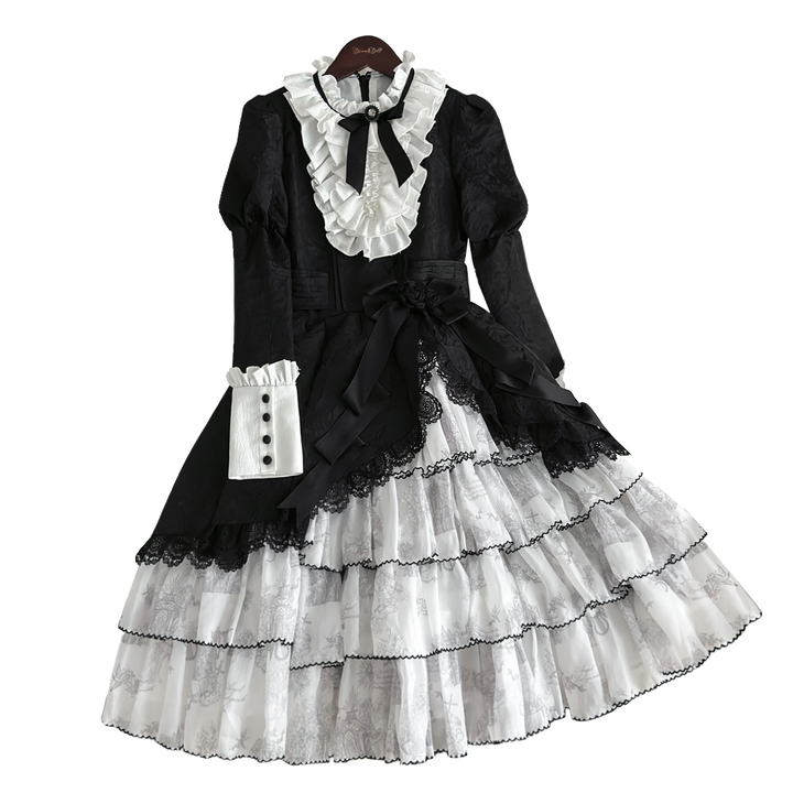 Buling Moon~Vintage Elegant Lolita OP Dress Black White Dress S Black OP 