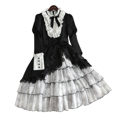 Buling Moon~Vintage Elegant Lolita OP Dress Black White Dress S Black OP 