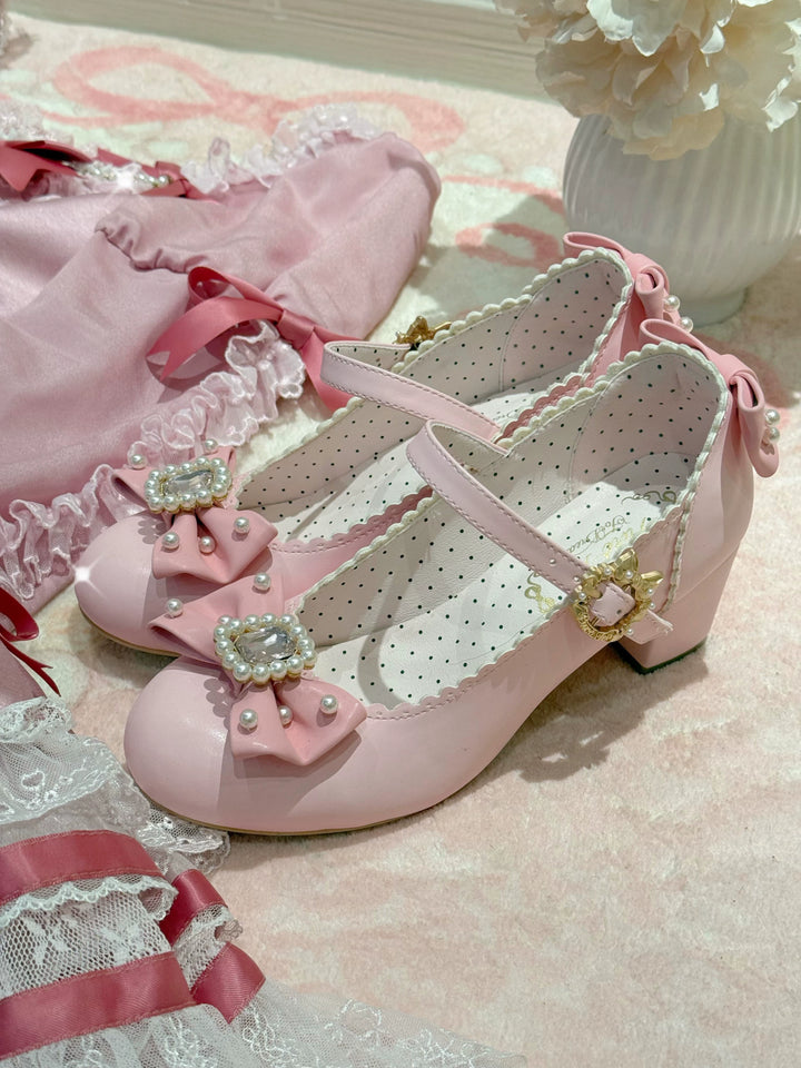 Pure Tea For Dream~Vintage Gemstone~Sweet Lolita Shoes Round Toe Heels with Bow 41836:715504