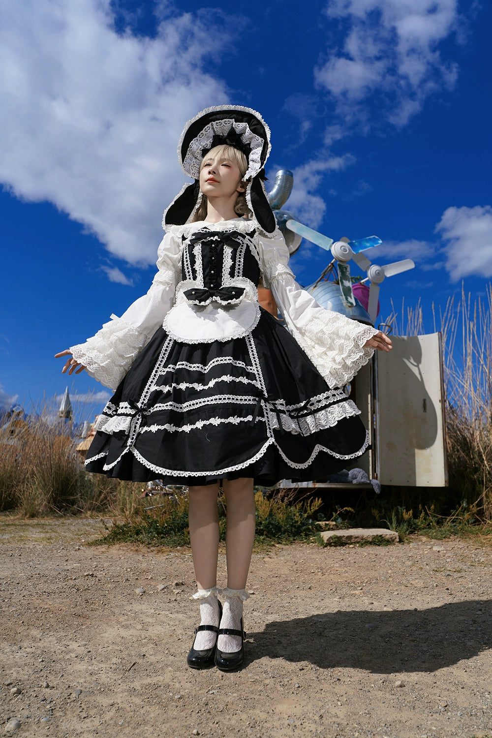 Vintage Petal Rabbit - Cotton Old School Lolita JSK Dress With Petal-Shaped Hem 43136:769626