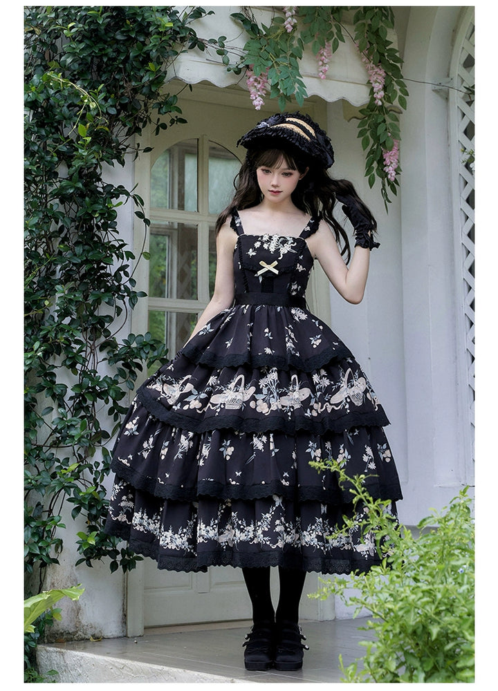 With PUJI~Letter and Poetry~Classic Lolita JSK Suit Four-tiered Twins Dress