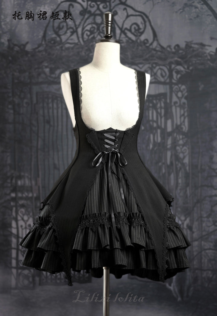 Lilizi~Redemption Song~Gothic Lolita OP Dress Cross Embroidery Tiered Hem XS bust-supporting dress (short version) 
