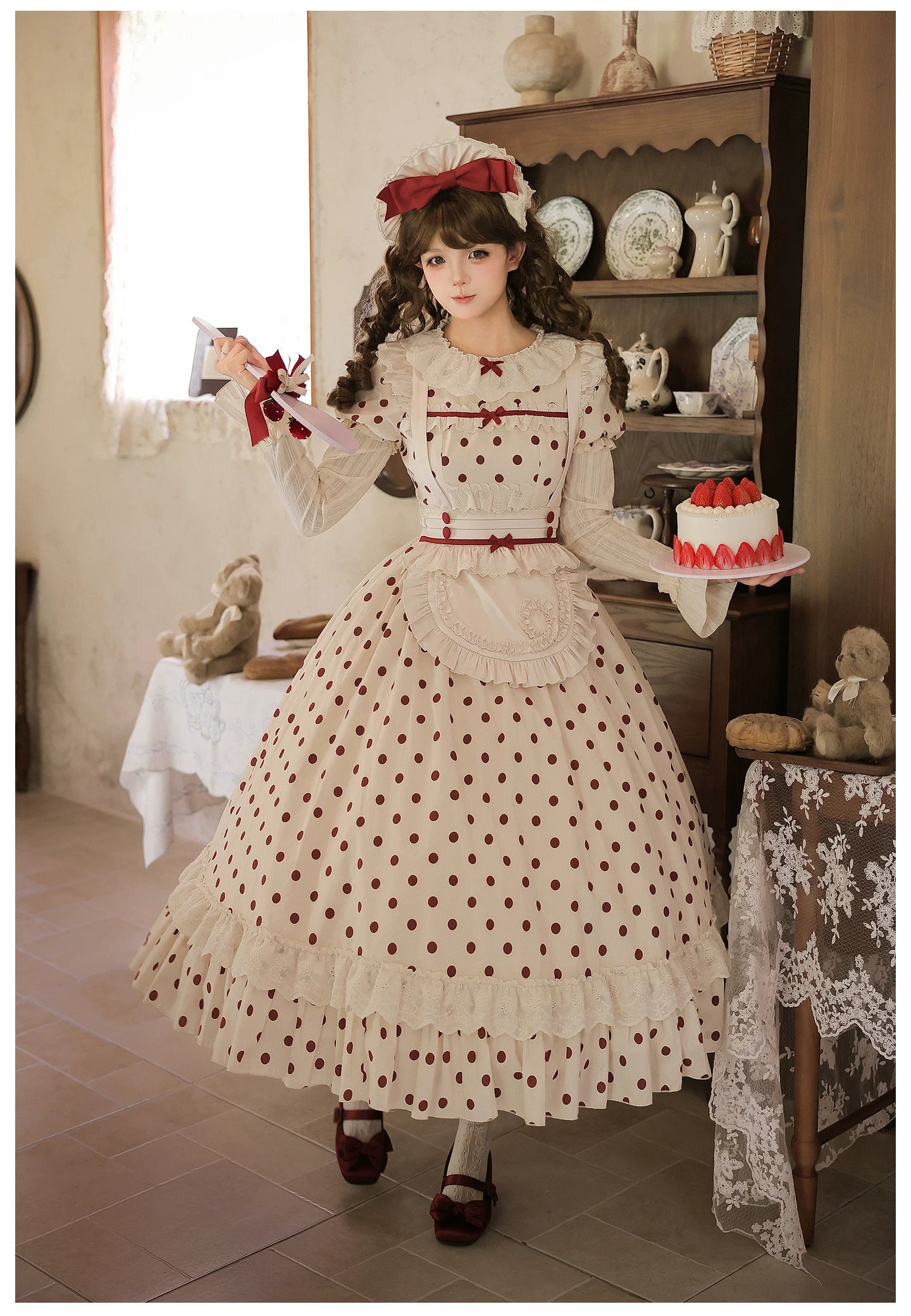 Polka Dot Lollipop - Cotton Old School Lolita Polka Dot OP Dress 45768:861554