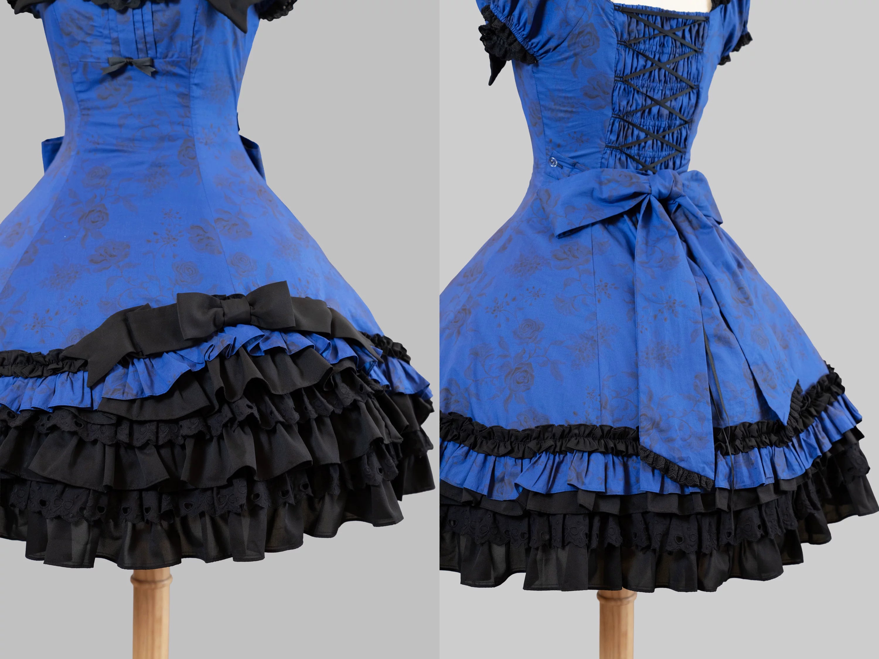 Bliss Bouquet - Cotton Old School Lolita Dress, Rose Print and Layered Hem 45656:857112