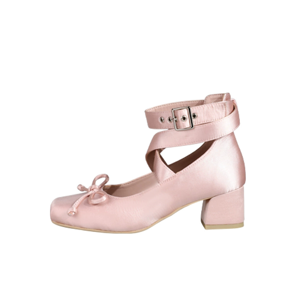 MODO~Elegant Lolita Heels Shoes Square Ballet Shoes 34 Light Pink