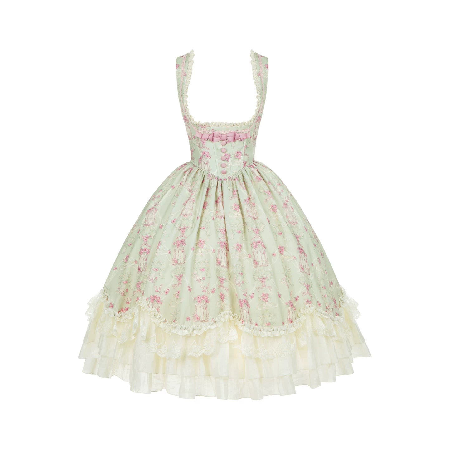 Wind Swept Roses - Classic Lolita Rose Printed Dress Set, Petal Hem JSK Only S