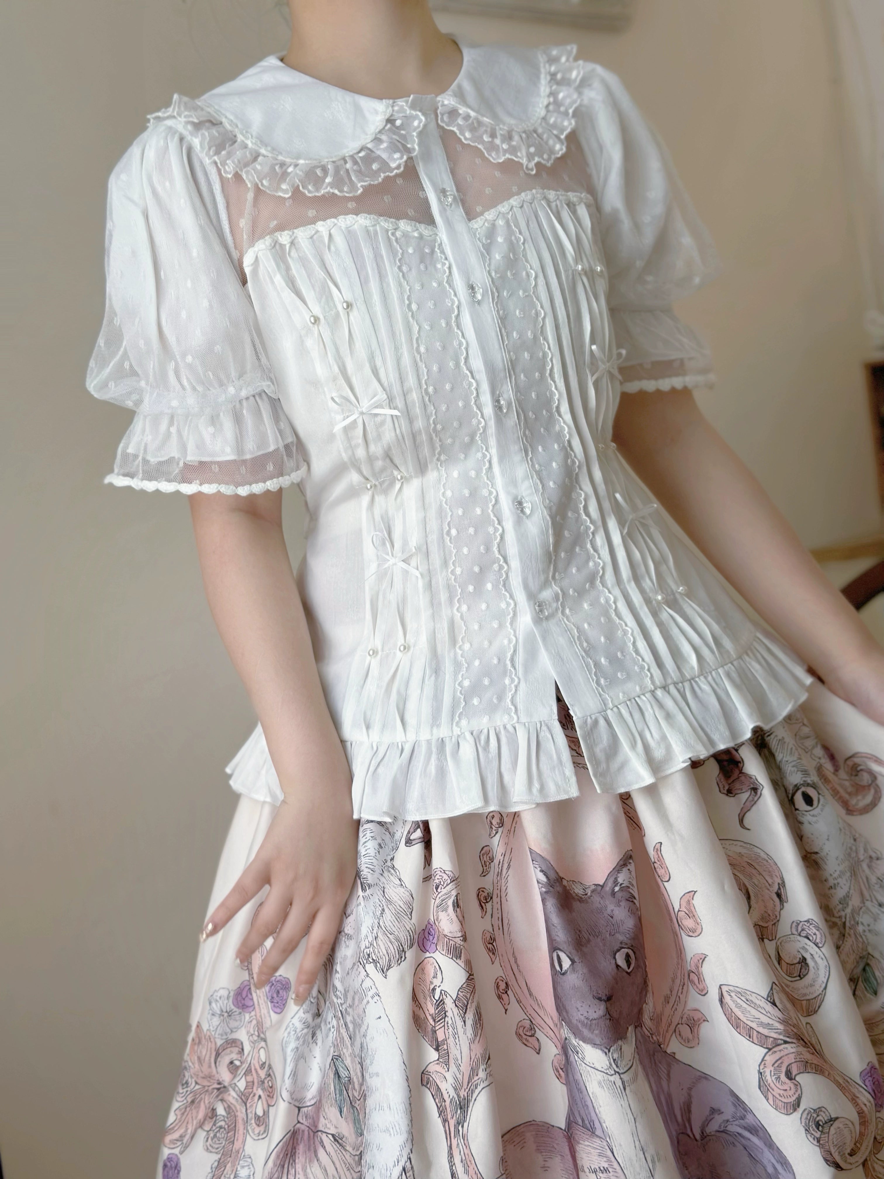 Magic Tea Party - Little Heart - Cotton Lolita Shirt Versatile Puffy Sleeve Blouse