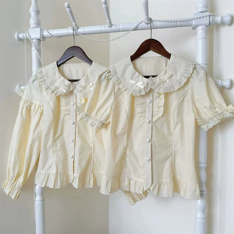Sugar Girl - Kawaii Lolita Shirt, Peter Pan Collar Apricot (short sleeve) M