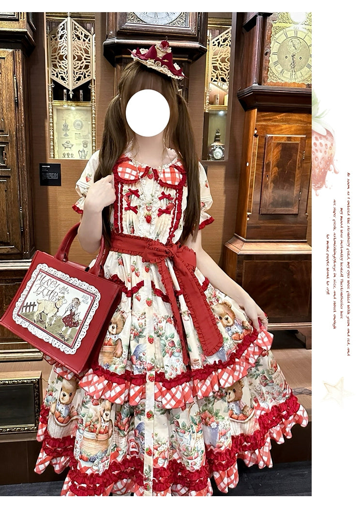 Spireme Cat~December Strawberry Field~Sweet Lolita OP Dress Strawberry Printed Dress