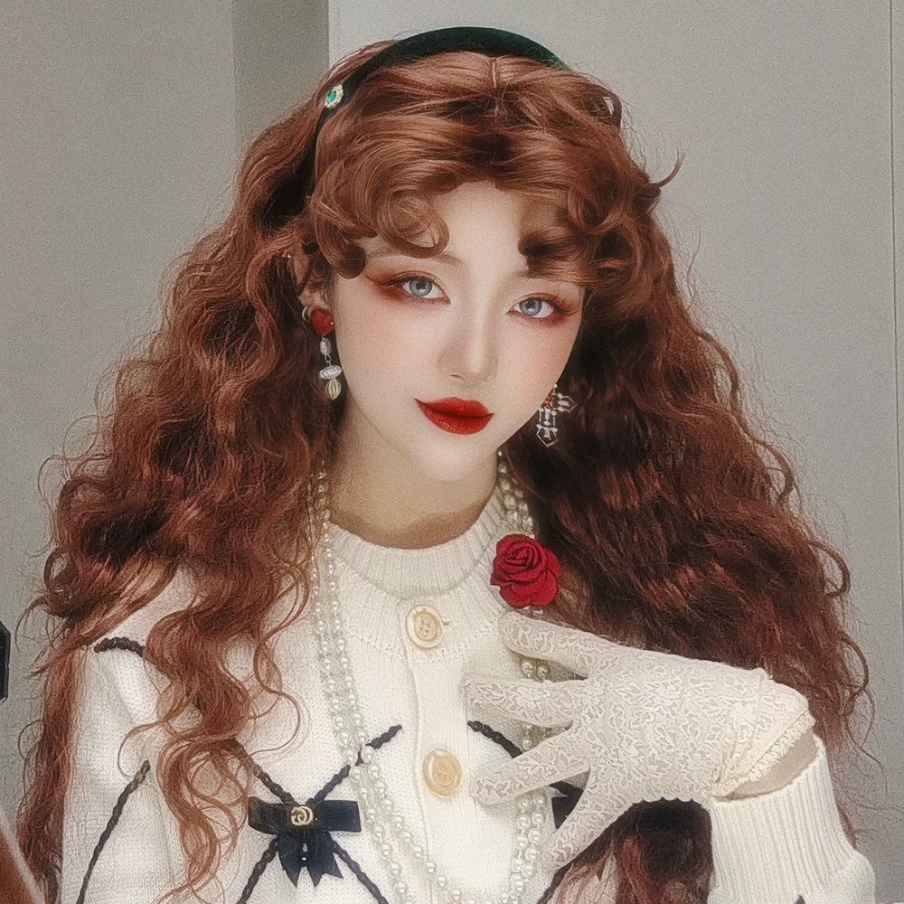 Mabuxi - Sweet Lolita Reddish Brown Wig Retro Fluffy Curly Hair Styling