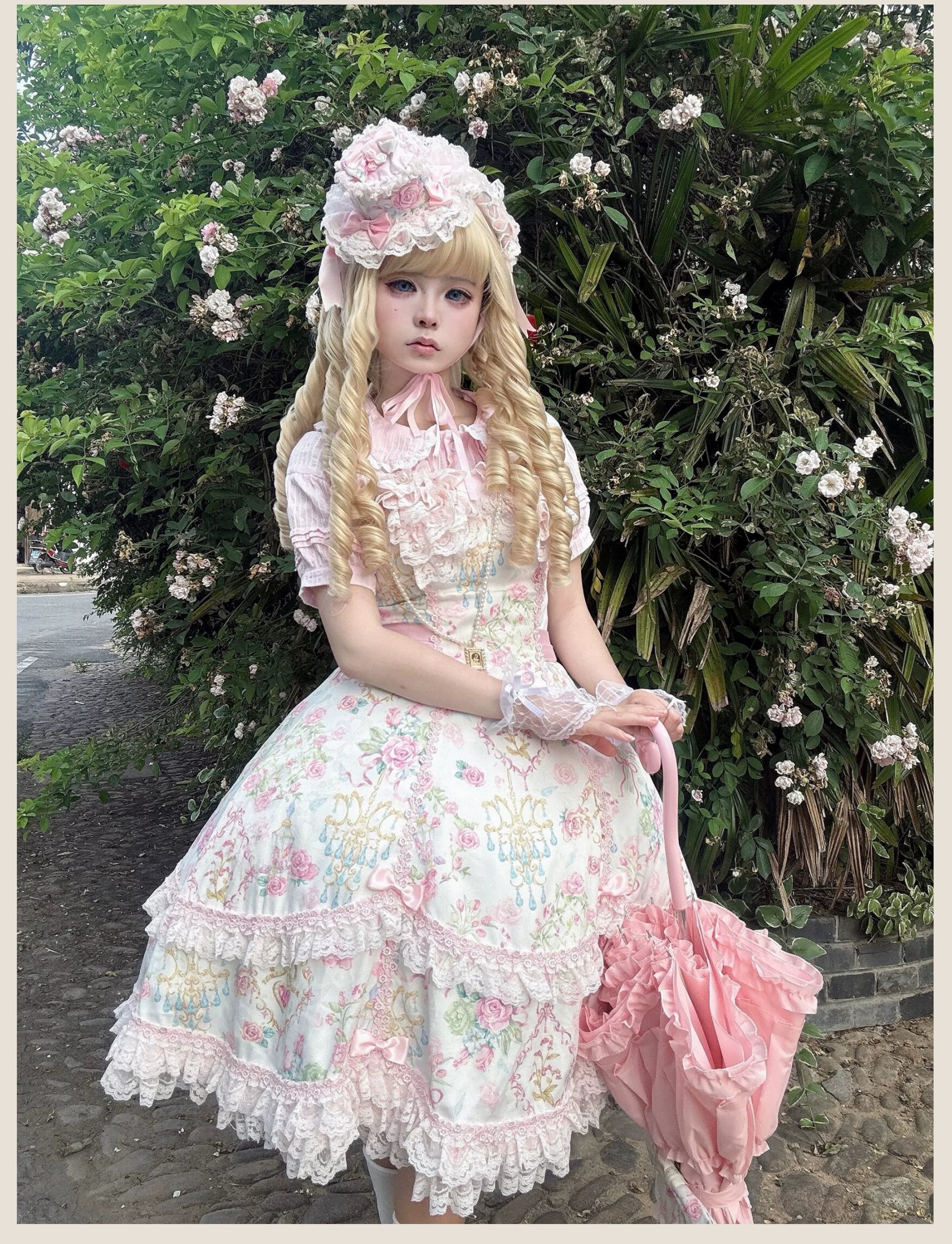 Spring 2025 - Floral Old School Lolita JSK Dress, Lace Trims