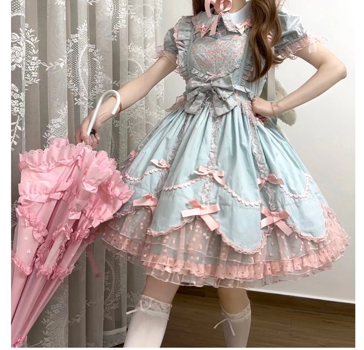 (BFM)The Seventh Doll~Sweet Diary SP~Vintage Lolita Jumper Dress Petal-like Hem JSK Headdress Set   