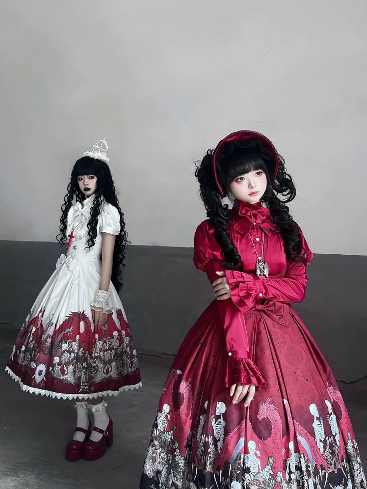 Nn Star - Dragon Bone Lily - Bone Printed Bust-Supporting Gothic Lolita JSK