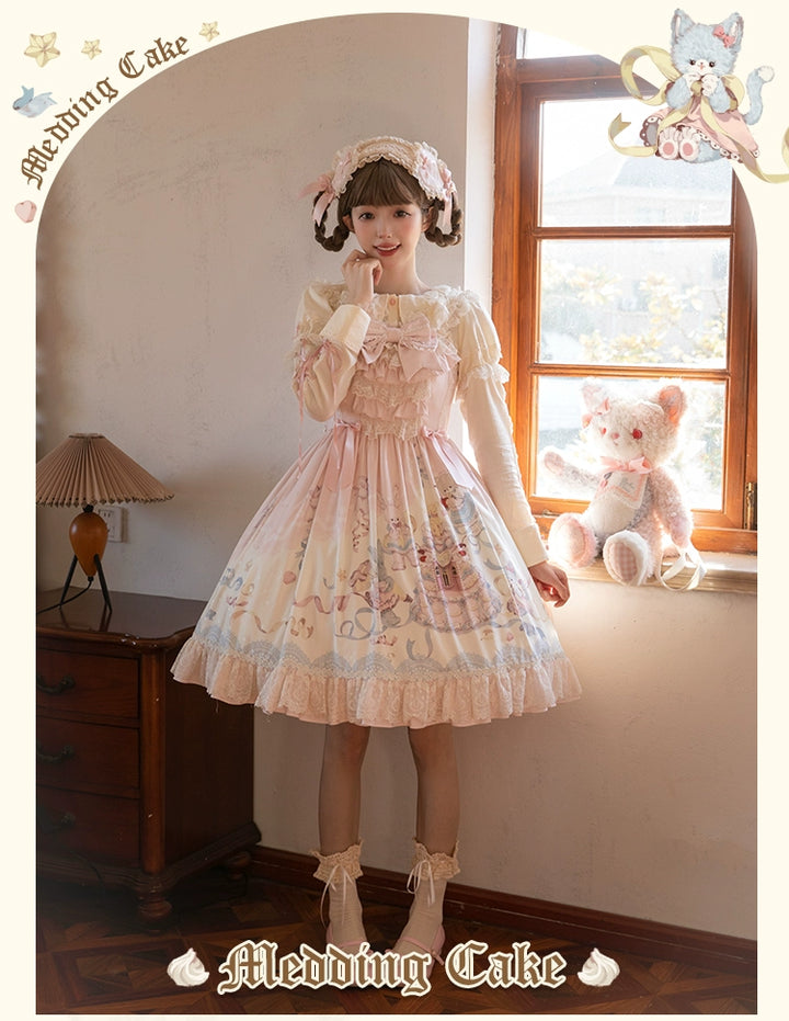 Mademoiselle Pearl~Wedding Cake~Sweet Lolita Dress Suit Printed JSK