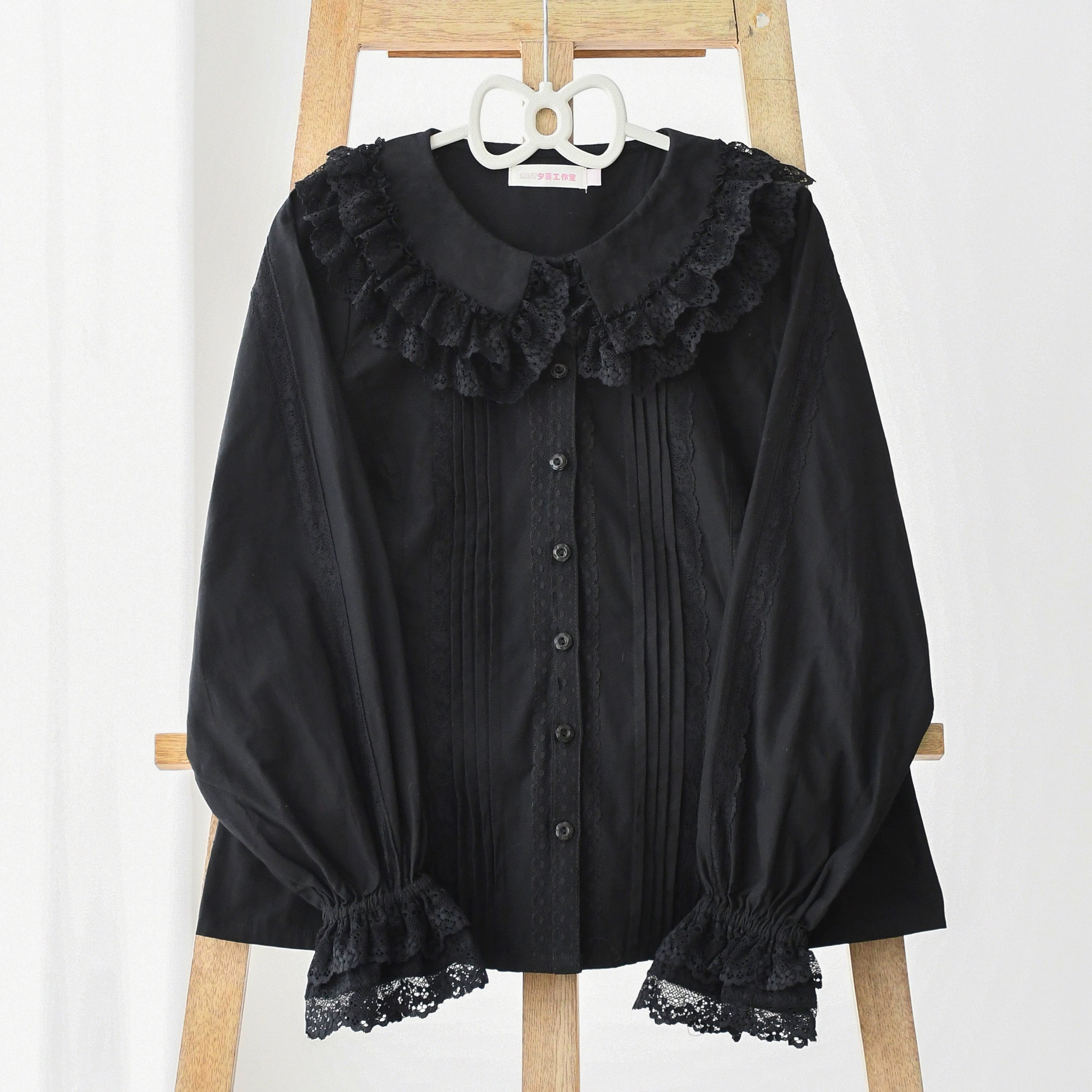【PALEJADE】Chiffon Lace Puff BL Sweet Lolita Puff Short Sleeve Blouse