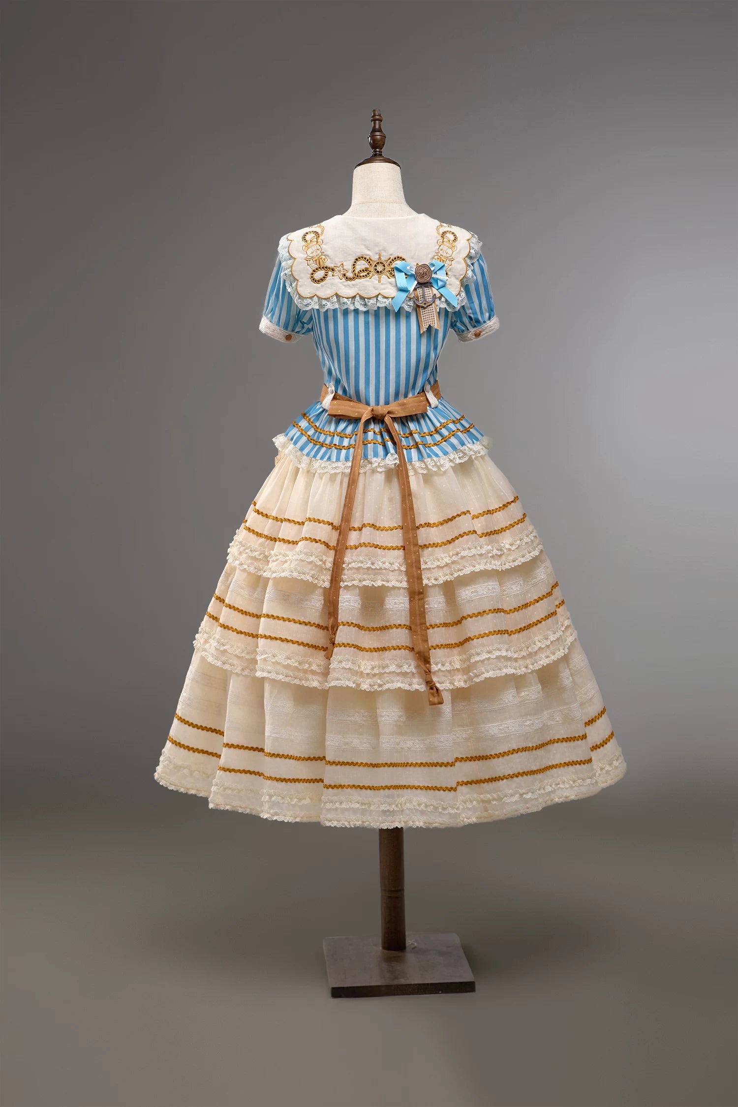 Antique Naval Bear - Striped Classic Lolita Sailor Collar OP, Bear Embroidery 45518:854016