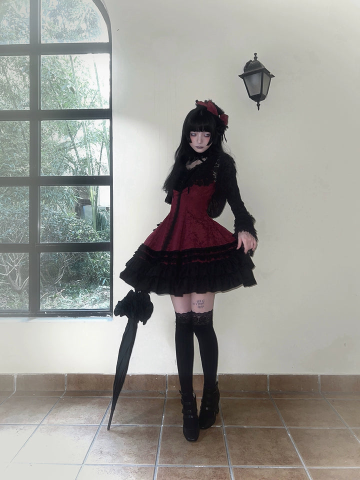 MILU ORIG - Six-Panel Gothic Lolita JSK Dress, Tiered Ruffles
