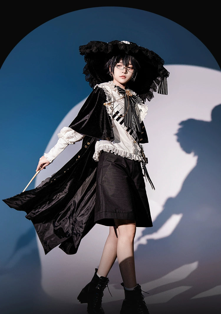 Forest Fluorescent Carps - Black and White Sonata - Ouji Lolita Vest Suit and Vintage Lolita OP Dress 42067:724808