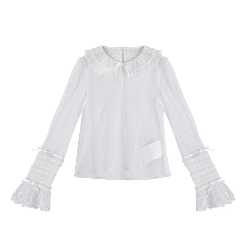 Nuit De Cellophane~Silent Wedding~Elegant Lolita Shirt Dot Mesh Lolita Blouse (L M S XS) 41468:701366