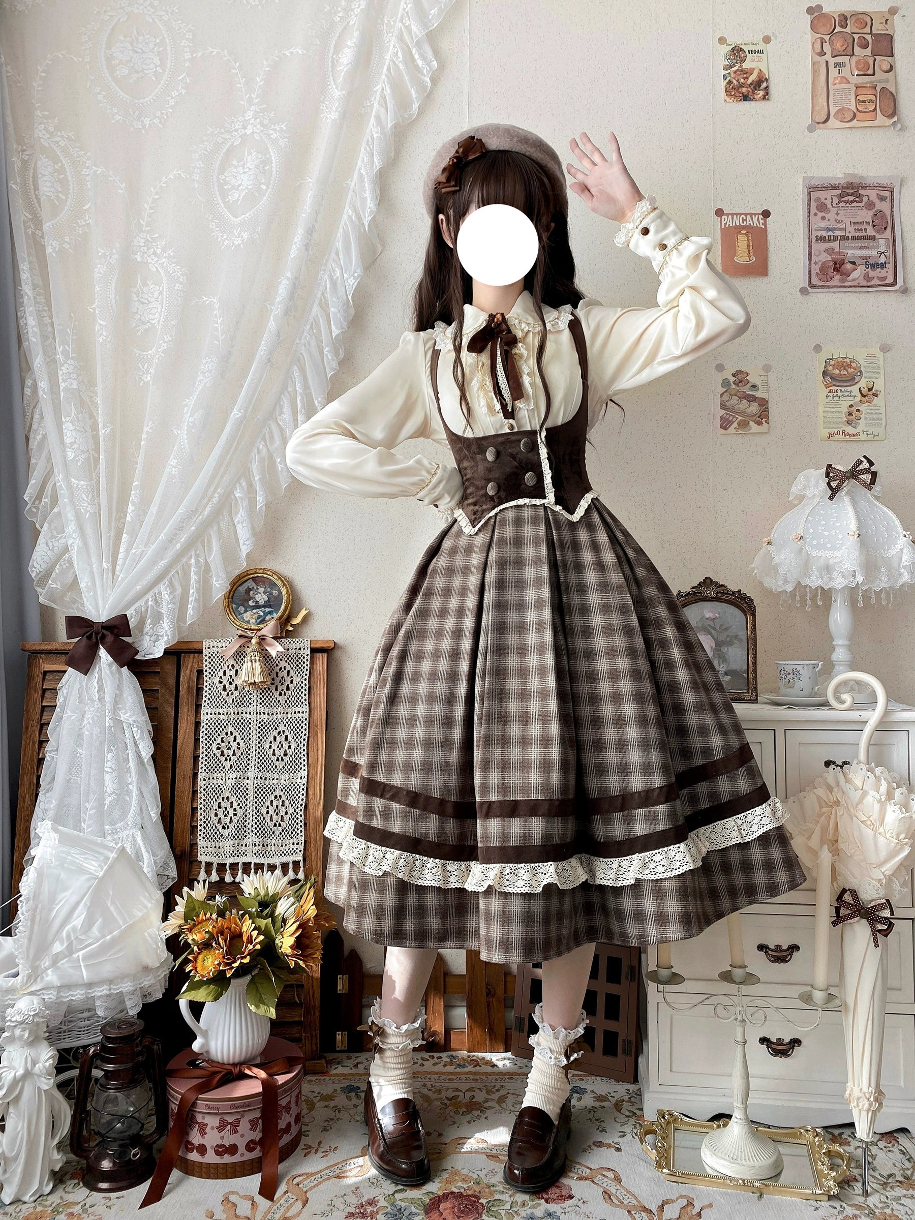 White Tea Story - Chestnut Autumn - Plaid Classic Lolita JSK, Bust Supporting 44210:798726