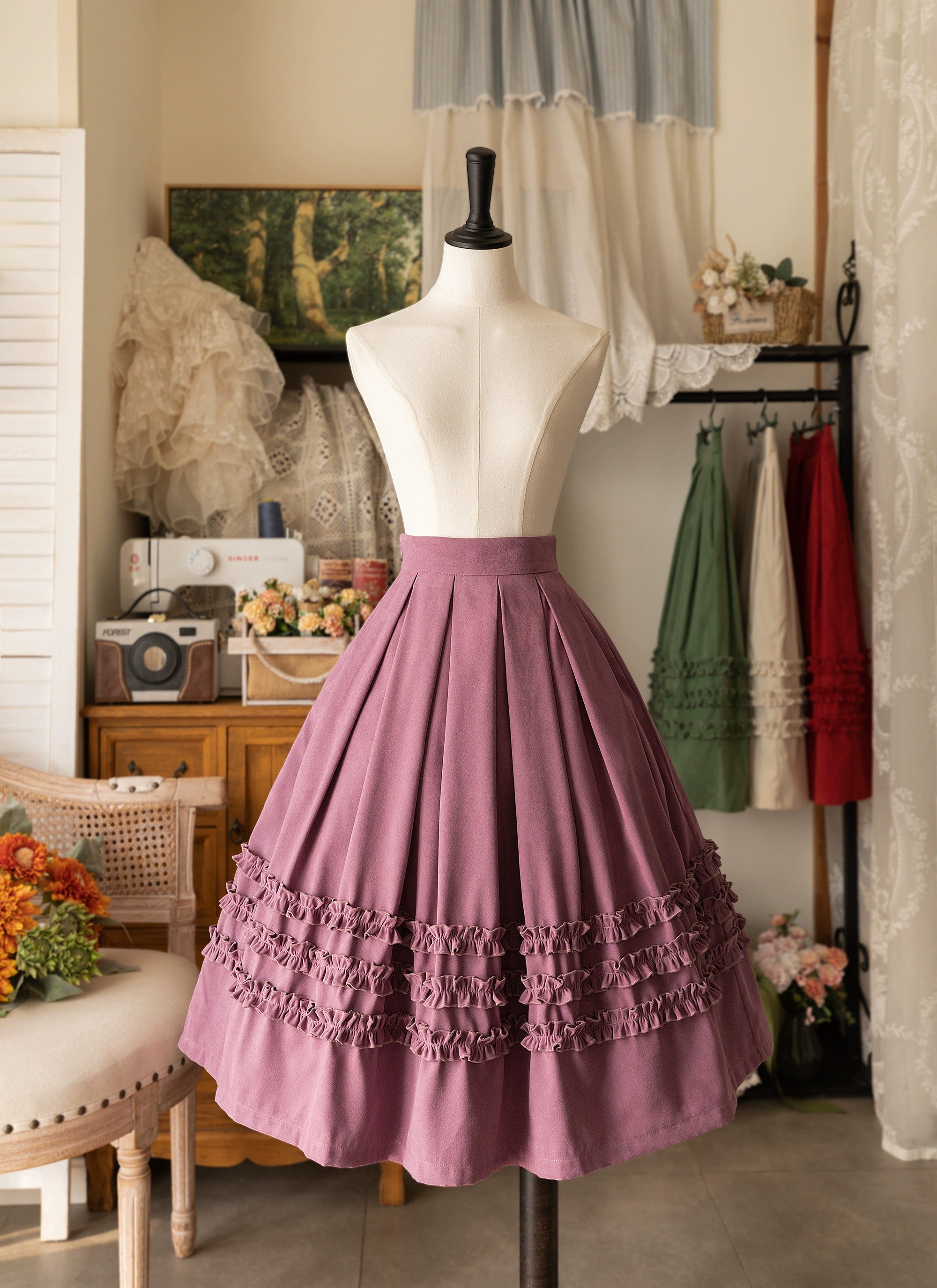 Forest Wardrobe - Forest Basket - Elegant Lolita Skirt Mushroom Edge Skirt Retro Classic S Pinkish-purple