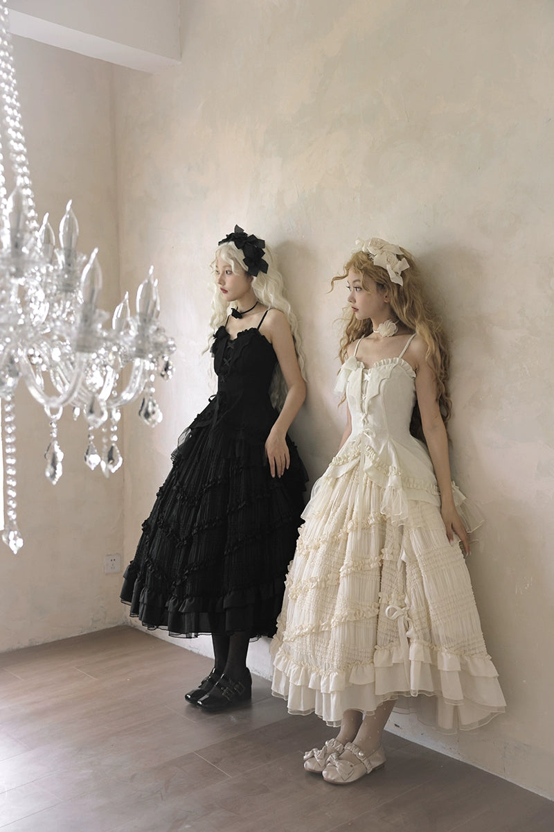 Lingxi Lolita~Rose Wing~Gothic Lolita Tiered Skirt Set   