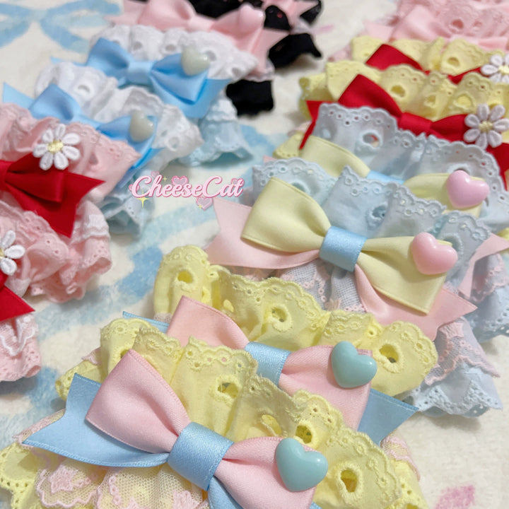 CheeseCat~Creamy Celestial~Sweet Lolita Cuffs Handmade Lace Cuffs   