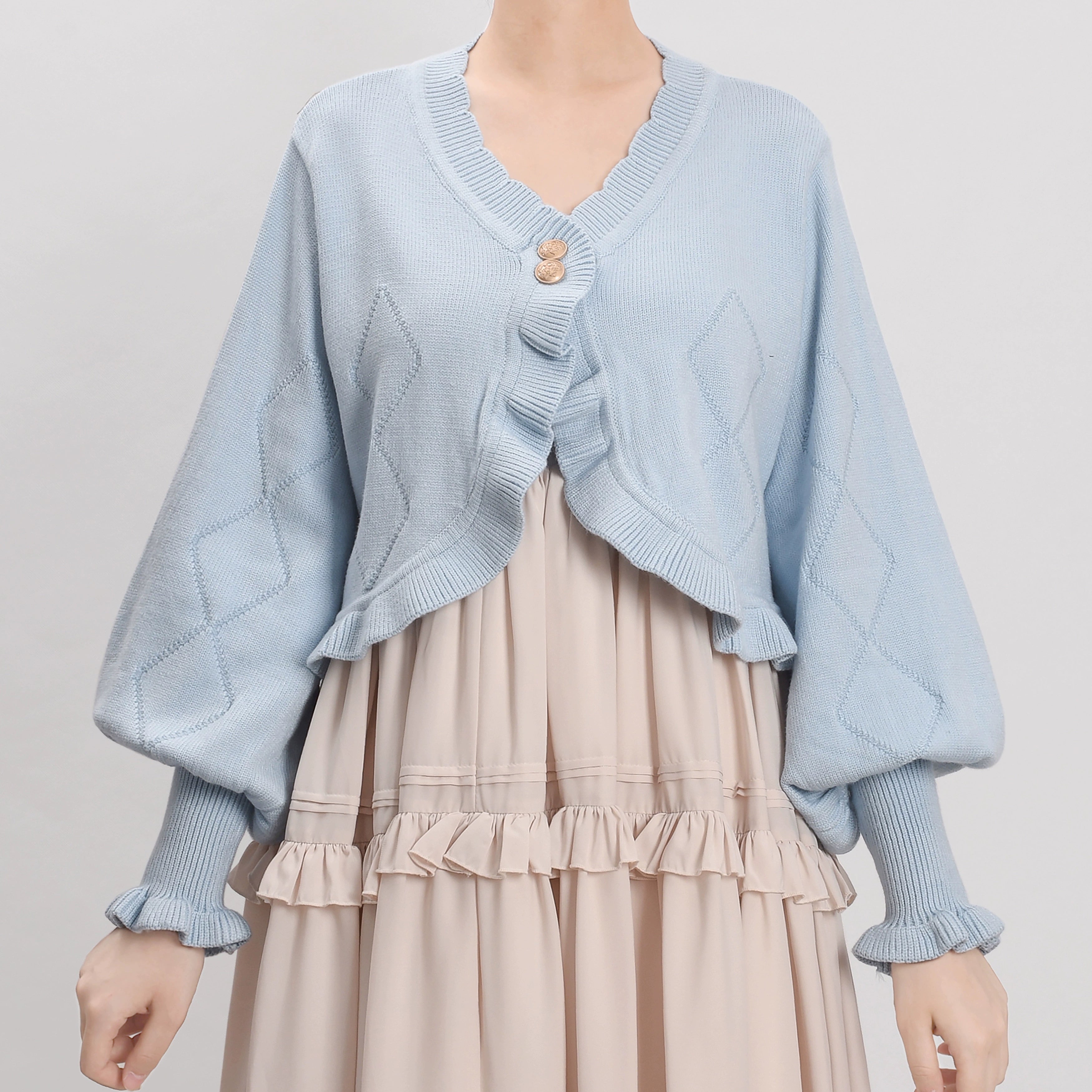 MIST - Cookie - Vintage Lolita Cardigan Short Sweater Multicolors S light blue