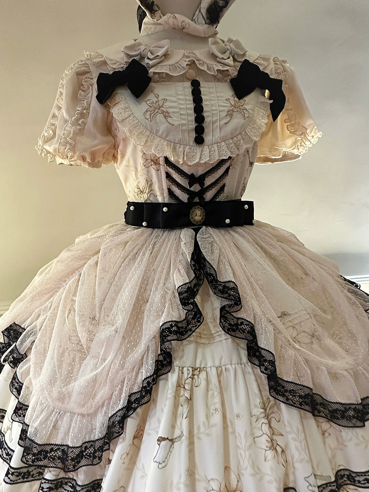Dark Star Island~Lily and Mountain Wind~Elegent Lolita JSK Dress Summer Lolita Dress S Ivory-Black JSK - Long Version 