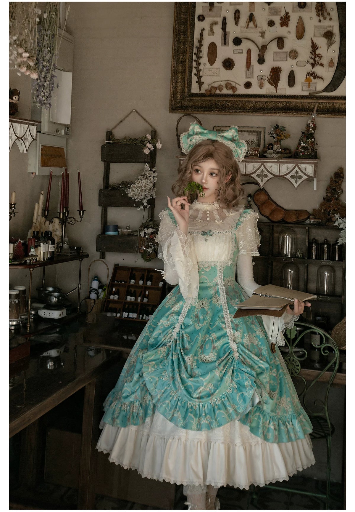 Old Courtyard Floral Letter - Classic Lolita Printed JSK Dress Set, Drawstring Lift-up Hem 46102:875283