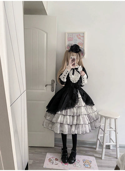 Buling Moon~Vintage Elegant Lolita OP Dress Black White Dress   