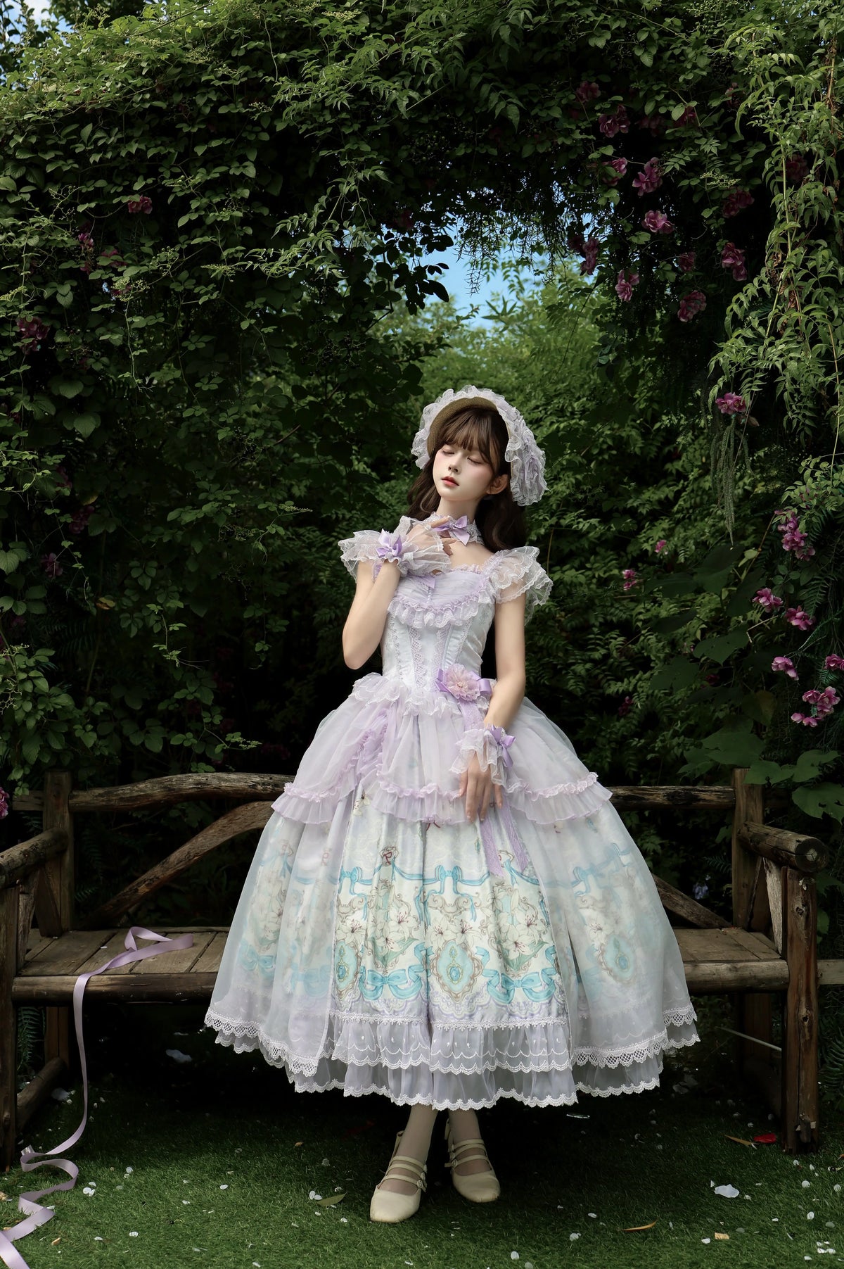 Lily Narrative - Classic Lolita JSK Dress Set, Lily Floral Print 46095:874889