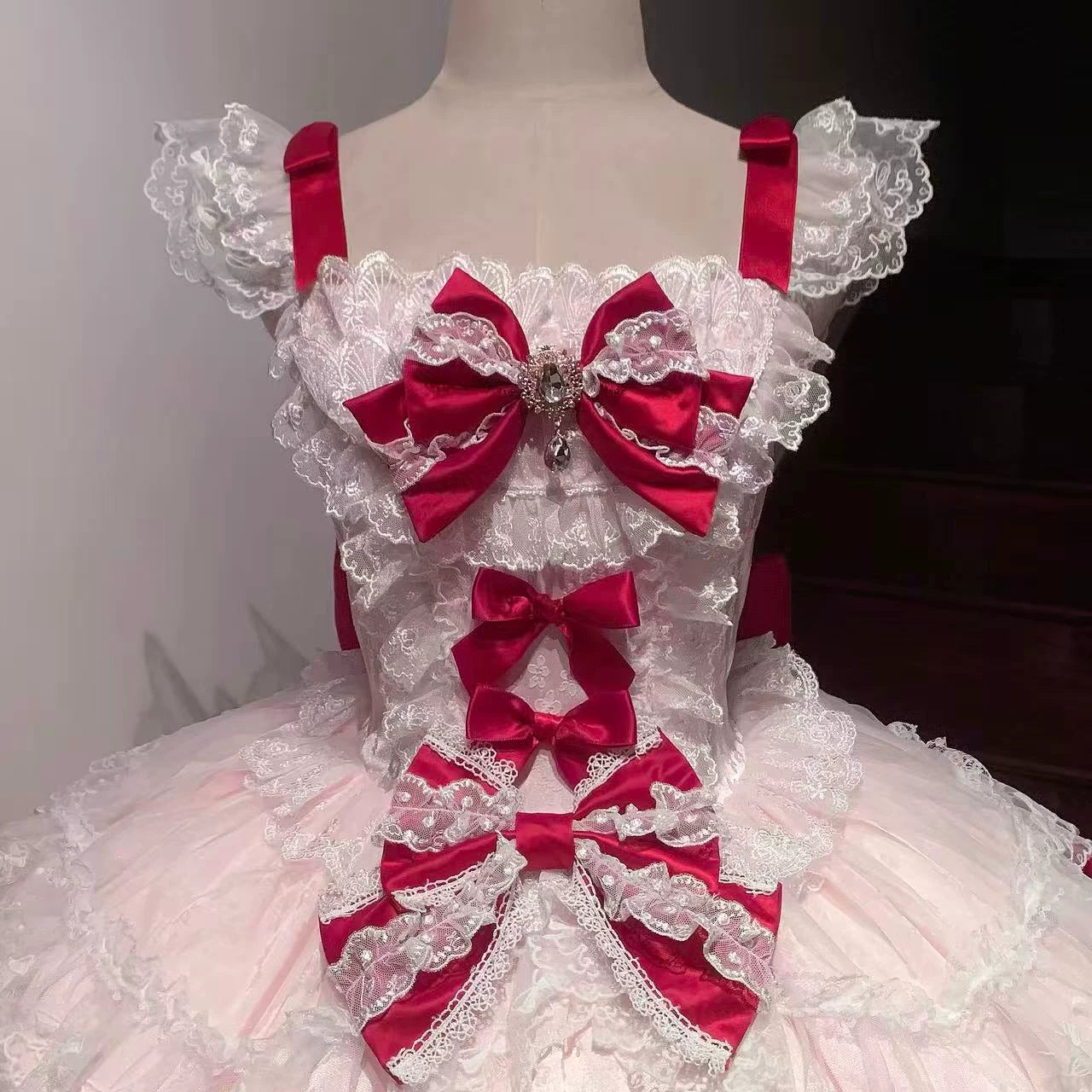 Floral Dream Isle - Sweet Lolita Doll-like JSK Dress, Bows & Lace 44705:821040