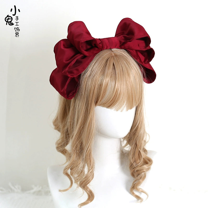 Xiaogui - Satin Doll-like Lolita KC, Layered Bowknot Burgundy