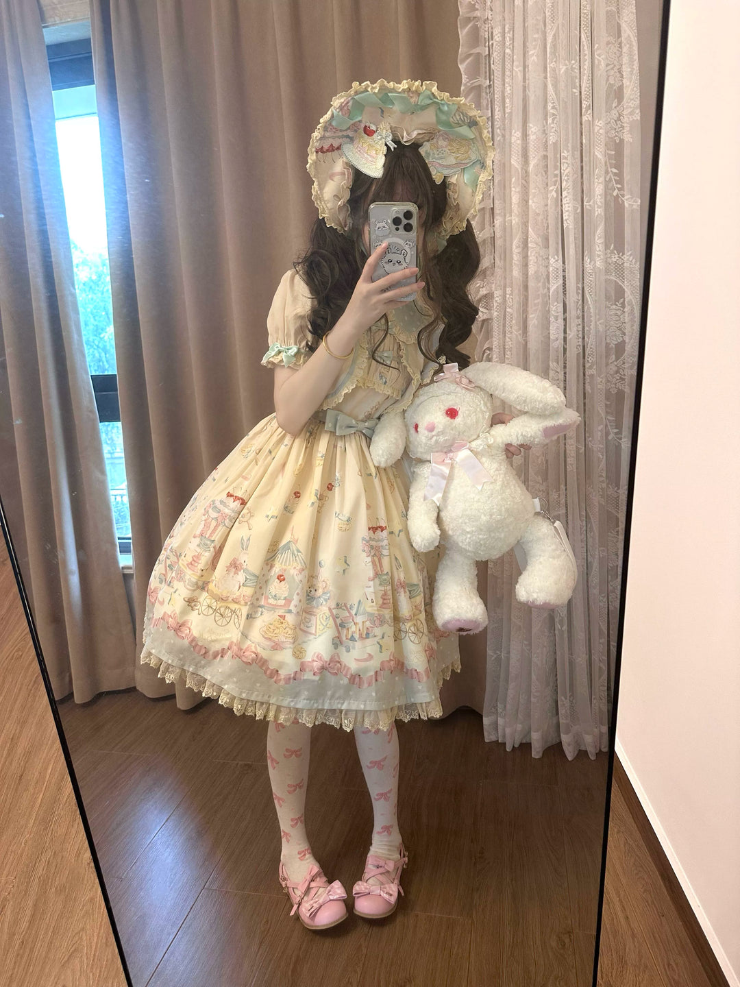 The Seventh Doll~Peti Toy House~Old School Lolita Jumper Dress Vintage OP Dress S Cream Yellow x Mint OP 