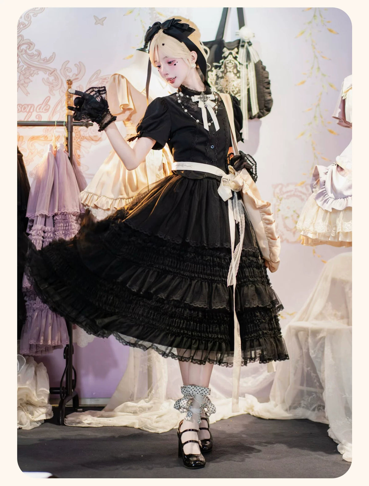 Glass Floral Garden - Classic Lolita Blouse and SK Set, Butterfly Embroidered 45978:870293