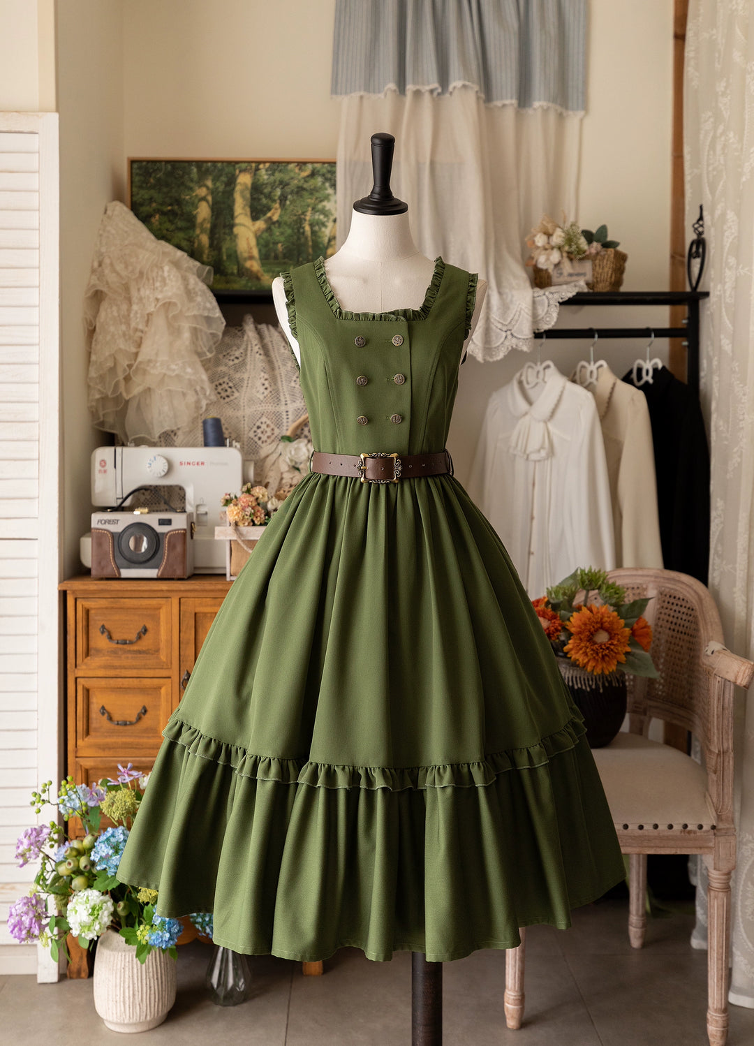 Forest Wardrobe~Little Manor~Classical Lolita JSK Dress Flounce Dress Long Sleeve Blouse