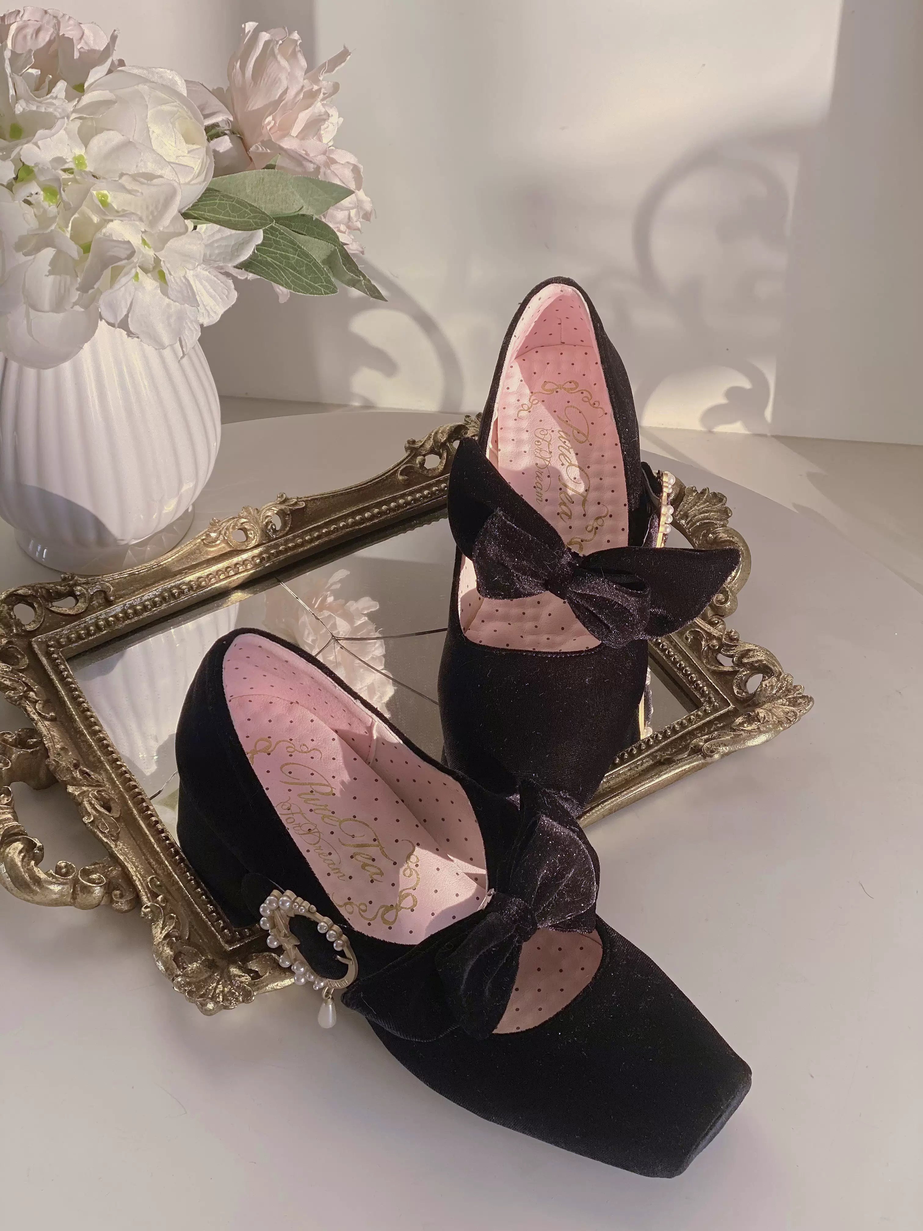 Pure tea for dream~Angel Velvet~Sweet Lolita Shoes Mid-heel Velvet Shoes 32816:394104