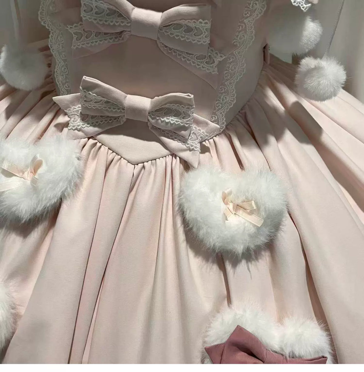 Sweet Dream Bunny - Sweet Lolita Cape & JSK Dress Set, Faux Fur Bunny Ear