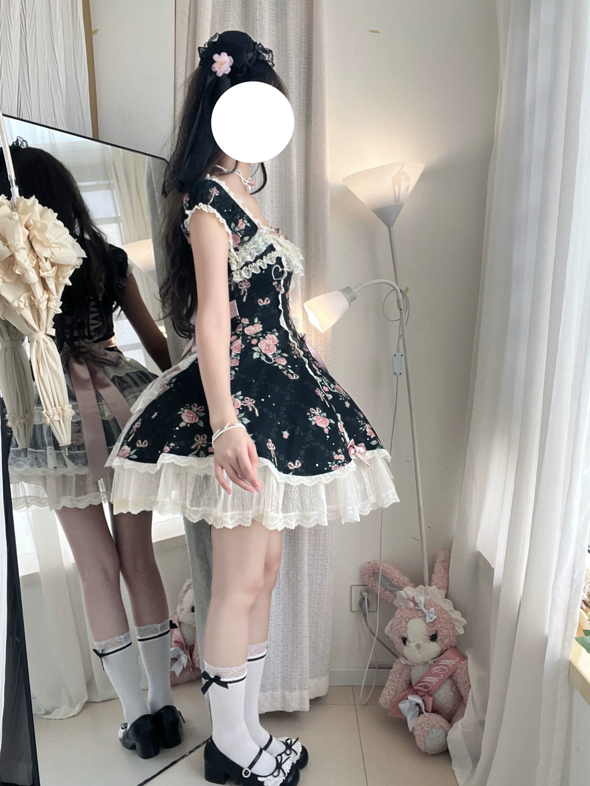 Pearl & Rose - Old School Lolita Floral Print Lolita OP Dress, Back Opening 45925:868403