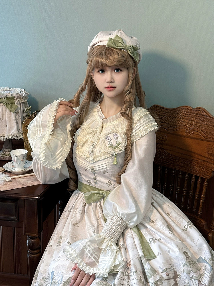 Alice Girl~Iris Study Room~Elegant Lolita Shirt Long Sleeve White Lolita Blouse   