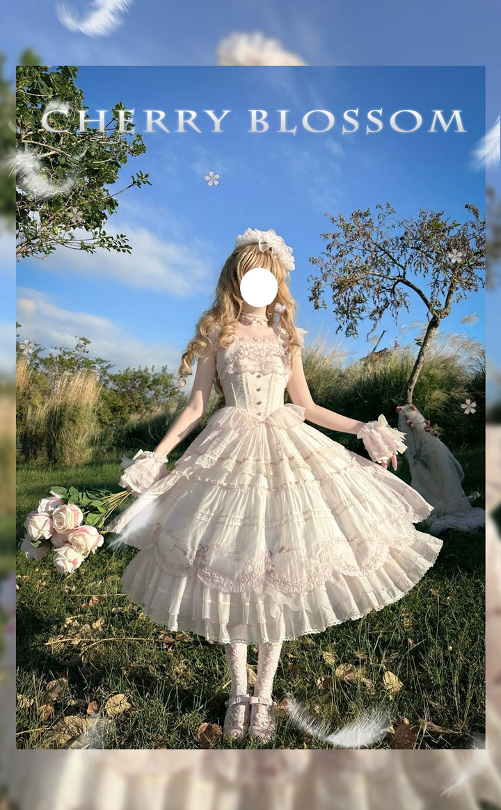 MieYe - Cherry Blossom - Pink Sweet Lolita Tiered Dress