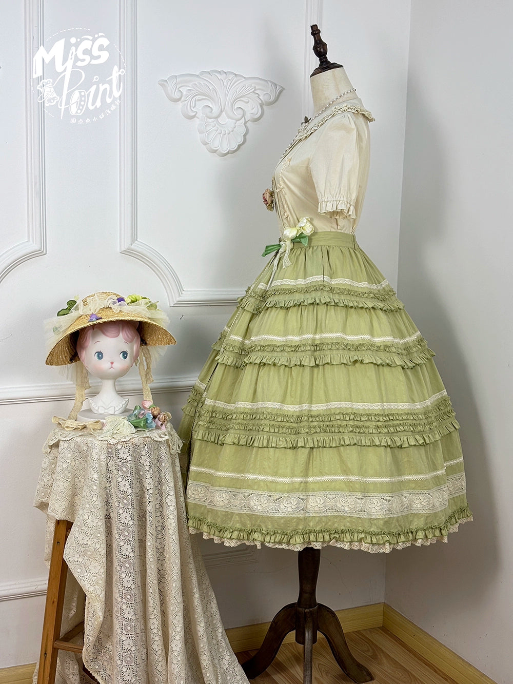 Miss Point~Cat Rose Tea~Elegant Lolita SK Pure Cotton Open-front Skirt 42142:728305