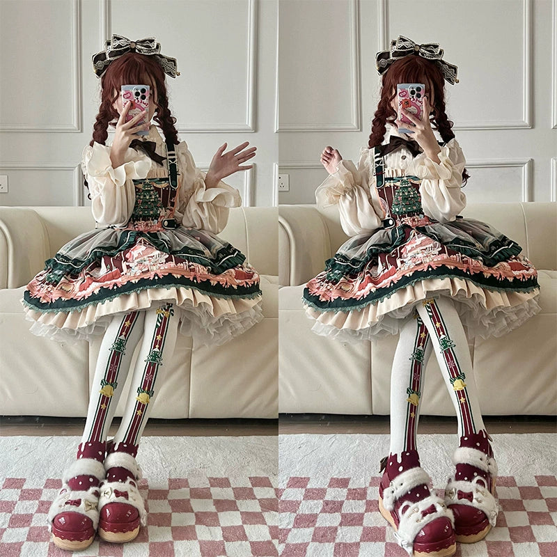 YingLuoFu~Christmas Tale~Christmas Sweet Lolita Salopette Daily Lolita Dress   